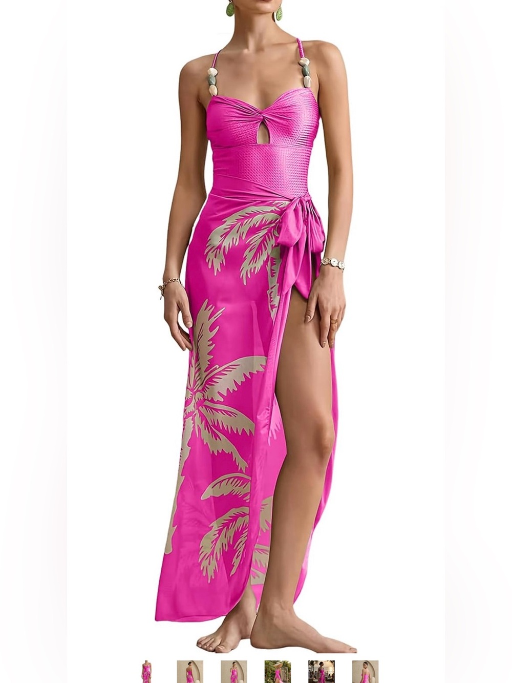 Tropical Hot Pink Palm-Print Swim Sarong Wrap